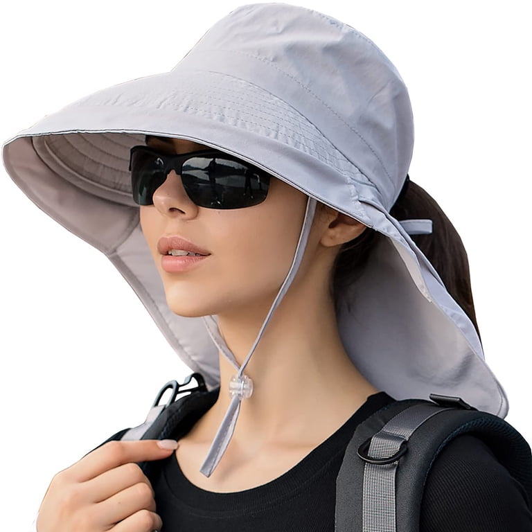 Women Sun Hat with Neck Flap Ponytail Hole UPF 50+ Wide Brim Rollable Hiking SUN CUBE Women Sun Hat Neck Flap Cover, UV Protection Wide  main image 3