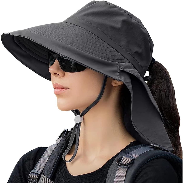 UPF 50+ Wide Brim Sun Hat with Neck Flap Ponytail Hole Hiking Visor Amazon.com: Camptrace Sun Hats for Women Men UPF 50+ UV  main image 4