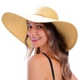 thumbnail image 1 of Women Sun Hat Large Head Adjustable Floppy Sun Hats for Women Wide Brim Beach Hat Beach for Women with Chin Strap, Mix Beige,M/L, 1 of 5
