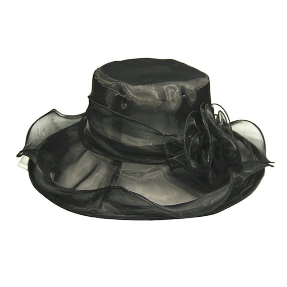 Women Sun Hat See-through Mesh Flower Decor Sunscreen Vintage Elegant Wedding Hat Headwear