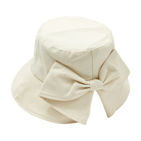 Women Sun Hat Solid Wide Brim Sun Hat with Bow Design Summer Travel Bucket Hat Beach Sun Protection Womens Hat White A