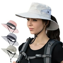 Women Sun Hat Summer Bucket Wide Brim Ponytail Boonie UV Protection Hat Foldable Cool Mesh Beach Cap, Beige