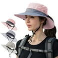 thumbnail image 1 of IC ICLOVER Women Sun Hat Summer Bucket Wide Brim Ponytail Boonie UV Protection Hat Foldable Cool Mesh Beach Cap, Pink, 1 of 9