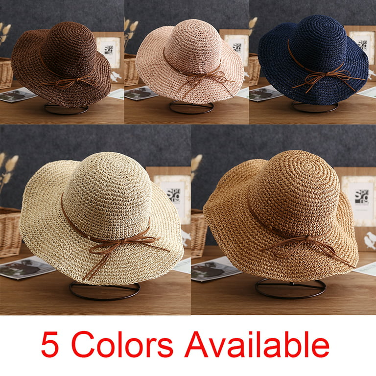 Women Sun Hat Summer Wide Brim Beach Cap Packable Cotton Straw Hat for  Travel,birthday present/Light Brown 