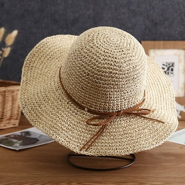 Women Sun Hat Summer Wide Brim Beach Cap Packable Cotton Straw Hat for Travel