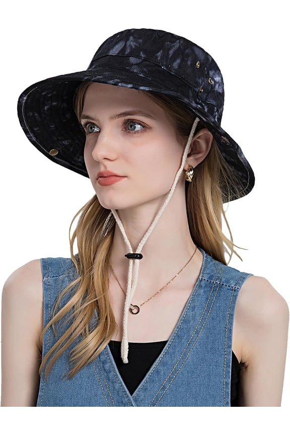 Women Sun Hat Tie Dye Big Girls UV Protection Wide Brim Summer Bucket Hat for Outdoor Beach Fishing