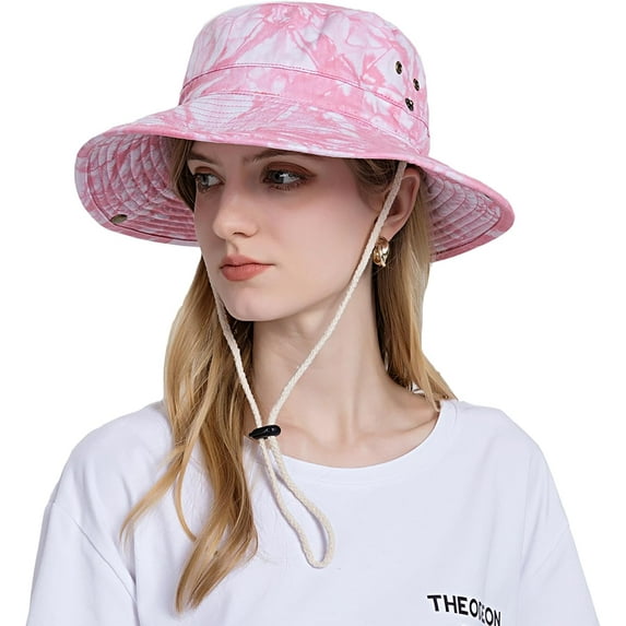 Women Sun Hat Tie Dye Big Girls UV Protection Wide Brim Summer Bucket Hat for Outdoor Beach Fishing