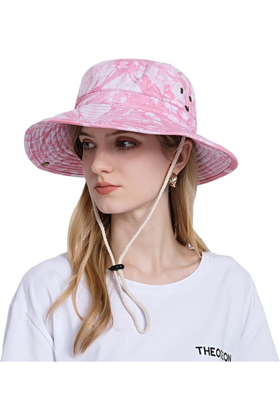 Women Sun Hat Tie Dye Big Girls UV Protection Wide Brim Summer Bucket Hat for Outdoor Beach Fishing