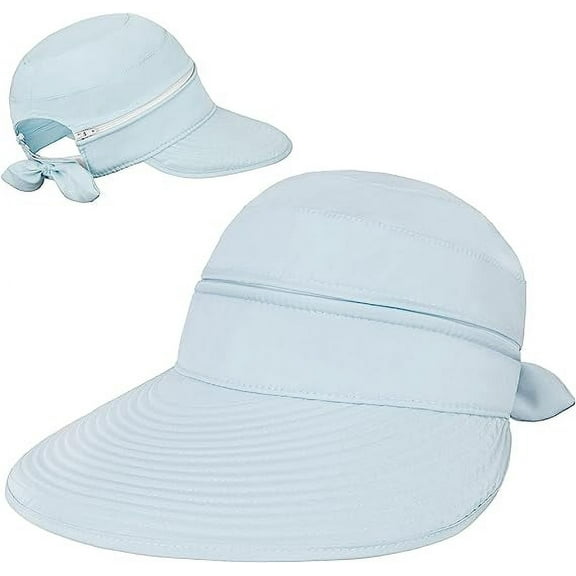 Women Sun Hat UPF 50+, Zip Off Sun Hat Visor, Ponytail Sun Protection Hat Golf Beach Travel Packable(Blue)