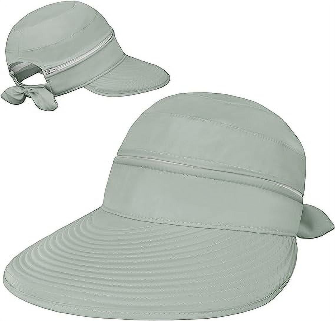 UPF 50+ Wide Brim Sun Hat with Zip-Off Ponytail Visor Ponytail Visor Hat, UV Protection Beach Sun Hat, Made in  main image 4