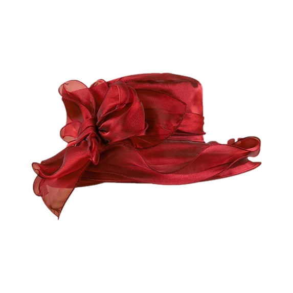 Women Sun Hat Wide Brim Organza Bow Breathable Summer Travel Beach Cap UV Protection
