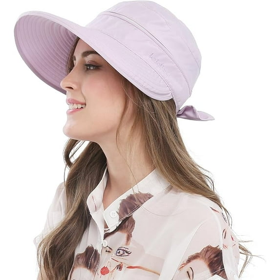 Women Sun Hat for Outdoor UV Protection, Wide Brim Sun Hat Ponytail, Convertible Zip-Off Beach Hat Visor