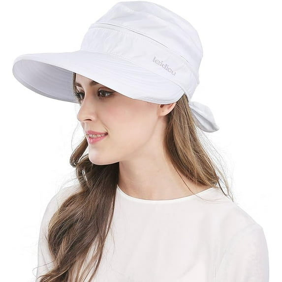 Women Sun Hat for Outdoor UV Protection, Wide Brim Sun Hat Ponytail, Convertible Zip-Off Beach Hat Visor