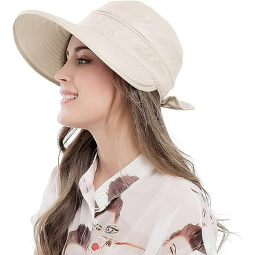 Women Sun Hat for Outdoor UV Protection, Wide Brim Sun Hat Ponytail, Convertible Zip-Off Beach Hat Visor