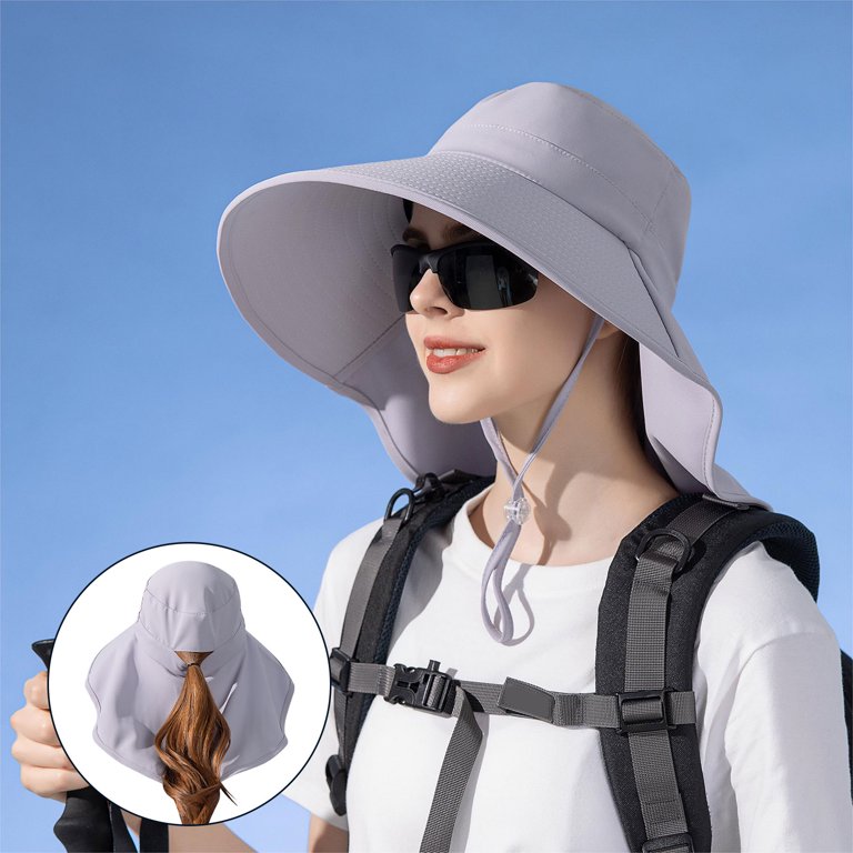 Foldable Neck Flap Wide Brim Sun Hat with Ponytail Hole Women Sun Hats UV Protection Foldable Wide Brim Ponytail  main image 3