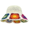 thumbnail image 1 of Women Sun Hats Crochet Granny Square Straw Hat Boho Floral Summer Beach Hats Hollow Out Bucket Hat, 1 of 7