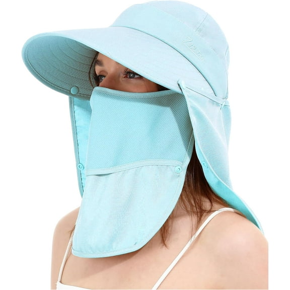 Women Sun Hats Detachable Wide Brim UV UPF 50+ Face Mask Visor with Neck Flap Hat for Summer Beach