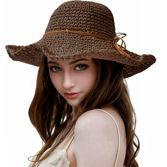 Women Sun Hats Floppy Foldable Wide Brim UV UPF 50 Straw Hat with Bow for Summer Beach