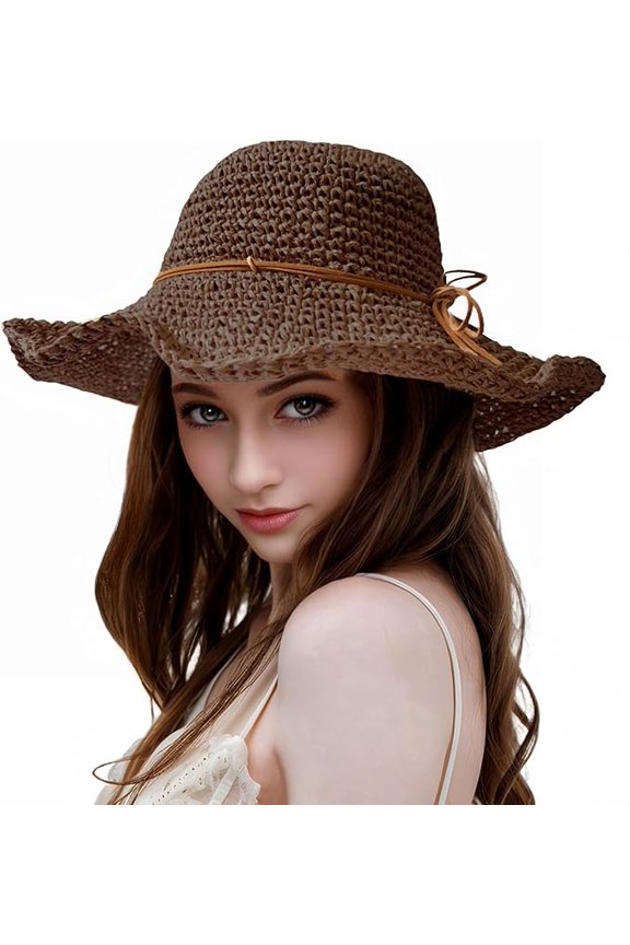 Women Sun Hats Floppy Foldable Wide Brim UV UPF 50+ Straw Hat with Bow for Summer Beach