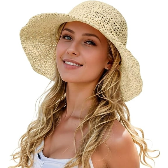 Women Sun Hats Floppy Foldable Wide Brim UV UPF 52  Straw Hat with Bow for Summer Beach