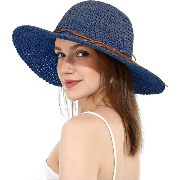 Women Sun Hats Floppy Foldable Wide Brim UV UPF 54  Straw Hat with Bow for Summer Beach