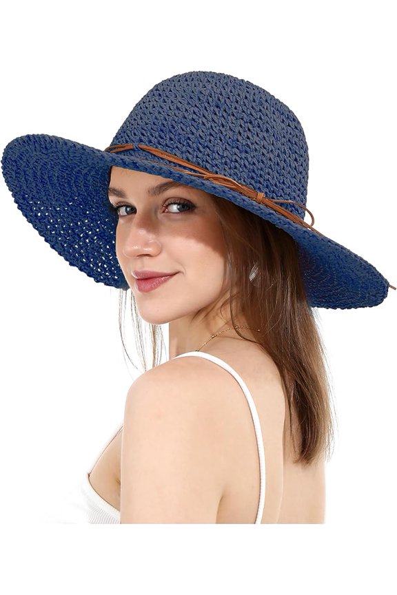 Women Sun Hats Floppy Foldable Wide Brim UV UPF 54+ Straw Hat with Bow for Summer Beach