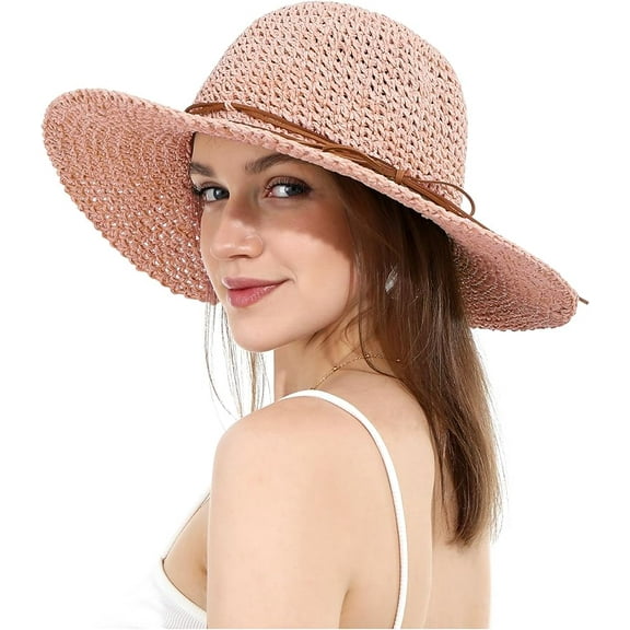 Women Sun Hats Floppy Foldable Wide Brim UV UPF 55  Straw Hat with Bow for Summer Beach