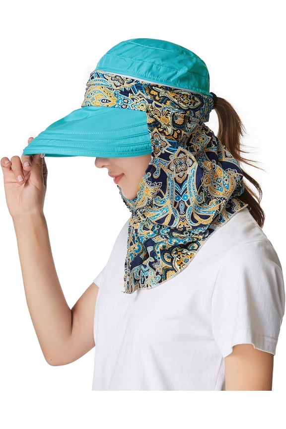 Women Sun Hats UPF 50 Sun Protection Hat Summer Outdoor Neck Shield Flap Visor Hat Ponytail Hats Wide Brim Beach Hat