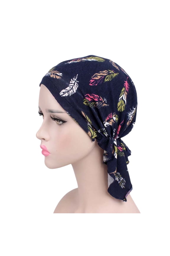 Women Sun HatsIndia Muslim Elastic Turban Print Cotton Hat Head Scarf Wrap