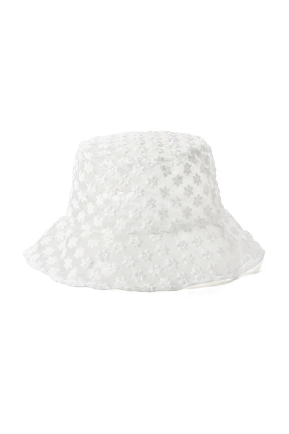 Women Sun HatsTransparent Mesh Lace Bucket Hat Wide Brim Packable Sun Caps Embroidered Flower Fisherman Hats for Girls