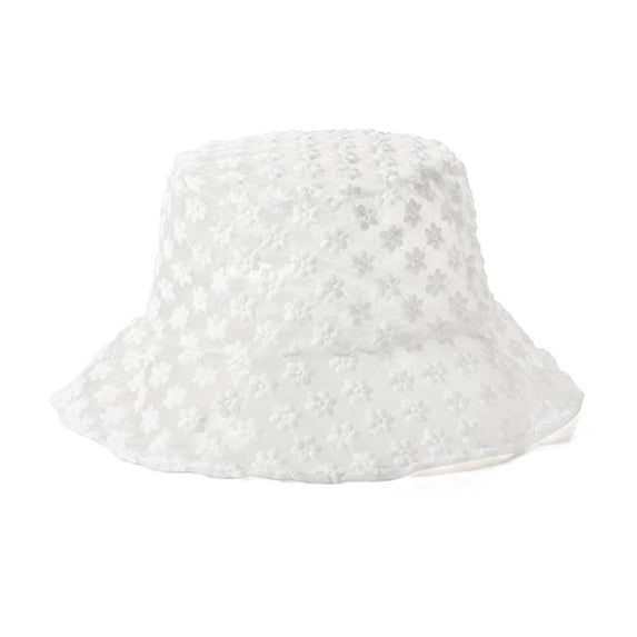 Women Sun HatsTransparent Mesh Lace Bucket Hat Wide Brim Packable Sun Caps Embroidered Flower Fisherman Hats for Girls