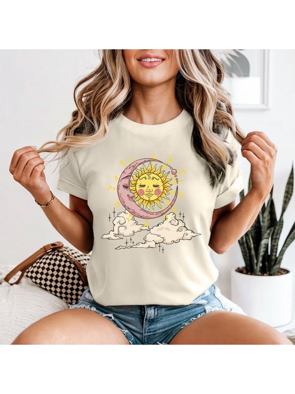Women Sun Moon Celestial Whimsical Cosmic T-Shirt