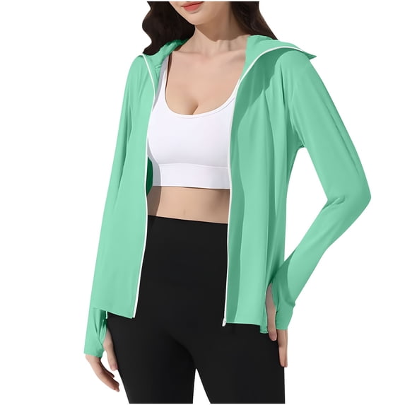 Women Sun Protection Hooded Jacket with Face Mask Long Sleeve Cooling Hoodies Icy Silk Full Zipper Fishing Shirts XL