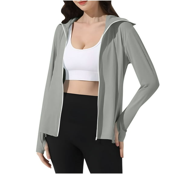 Women Sun Protection Hooded Jacket with Face Mask Long Sleeve Cooling Hoodies Icy Silk Full Zipper Fishing Shirts XL