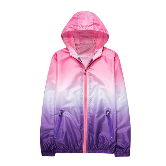 Women Sun Protection Jackets Hoodie Sun Shirts Unisex Gradient Color Full Zipper Coat Hiking Running Tops Athletic Outwear Purple XL