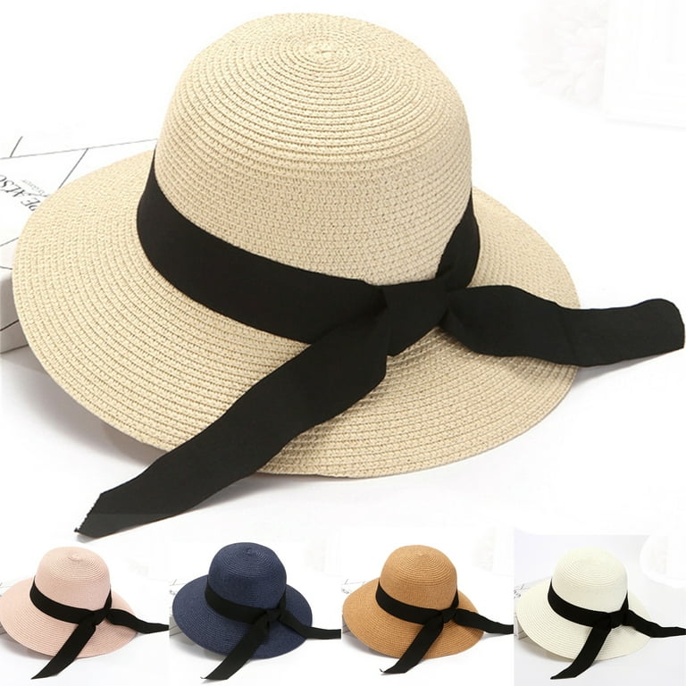 Women Sun Protection Rolled Up Straw Hat Soft Shape Wide Brim