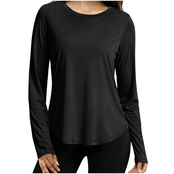 Women Sun Protection Shirts Plus Size Long Sleeve Solid Color Crew Neck Lightweight Swimming Fishing Fast-drying Sports Tops S-3XL