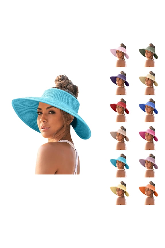 Women Sun Protection Straw Hat - Open Crown Wide Brim Foldable Design, Lightweight Stocking Stuffers, For Summer Beach Travel Outdoor