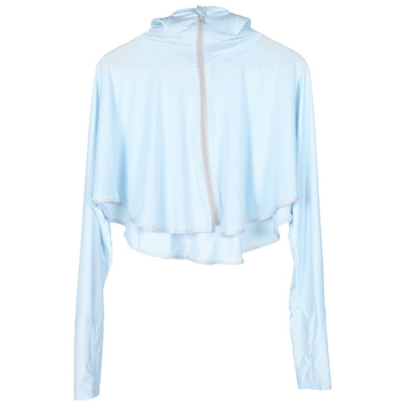 Women Sun Screen Cloak Summer Beach Sunscreen Cloak Sun Wrap UV with Hooded Zipper for Cycling Riding Beach Holiday (Sky-blue)