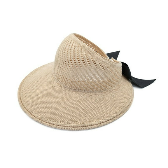Women Sun Straw Hat, Visor Wide Brim Sun Protection Bowknot Foldable for Summer Outdoor