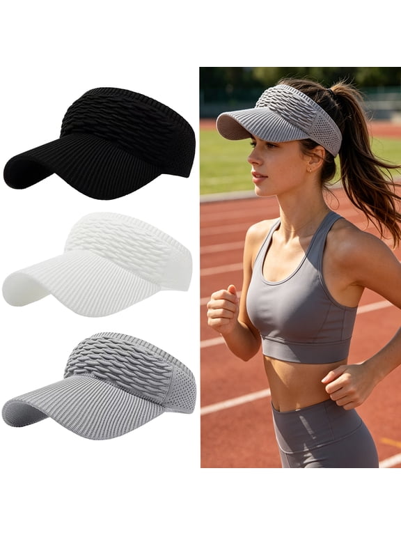 Women Sun Visor Hat, Knitted Quick Dry Empty Top Wide Brim Summer Beach Golf Sports Visor, 3Pcs