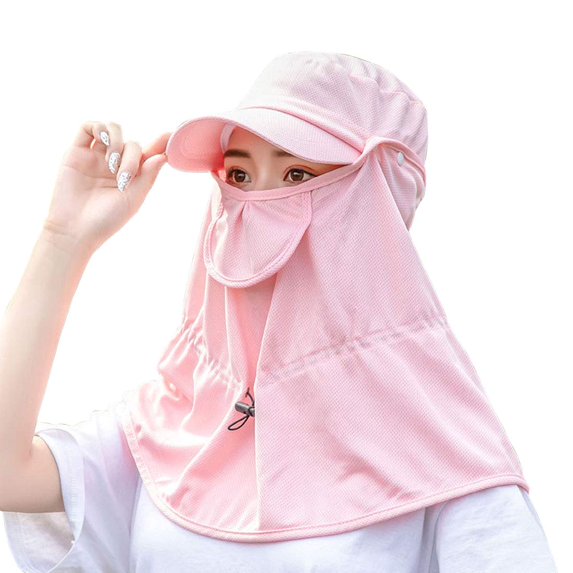Women Sun Visor Hat, Protection Full Cover Cape Breathable Flap Hat Summer Outdoor Sport Cap, Wide Brim Detachable Sun Cap UV Protection Ponytail Hats, Hiking Hat with Face Neck Cover, Pink
