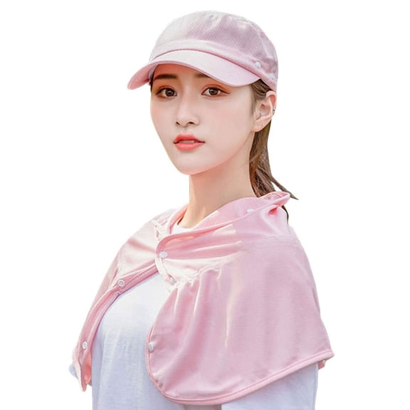Women Sun Visor Hat, Protection Full Cover Cape Breathable Flap Hat Summer Outdoor Sport Cap, Wide Brim Detachable Sun Cap UV Protection Ponytail Hats, Hiking Hat with Face Neck Cover, Pink