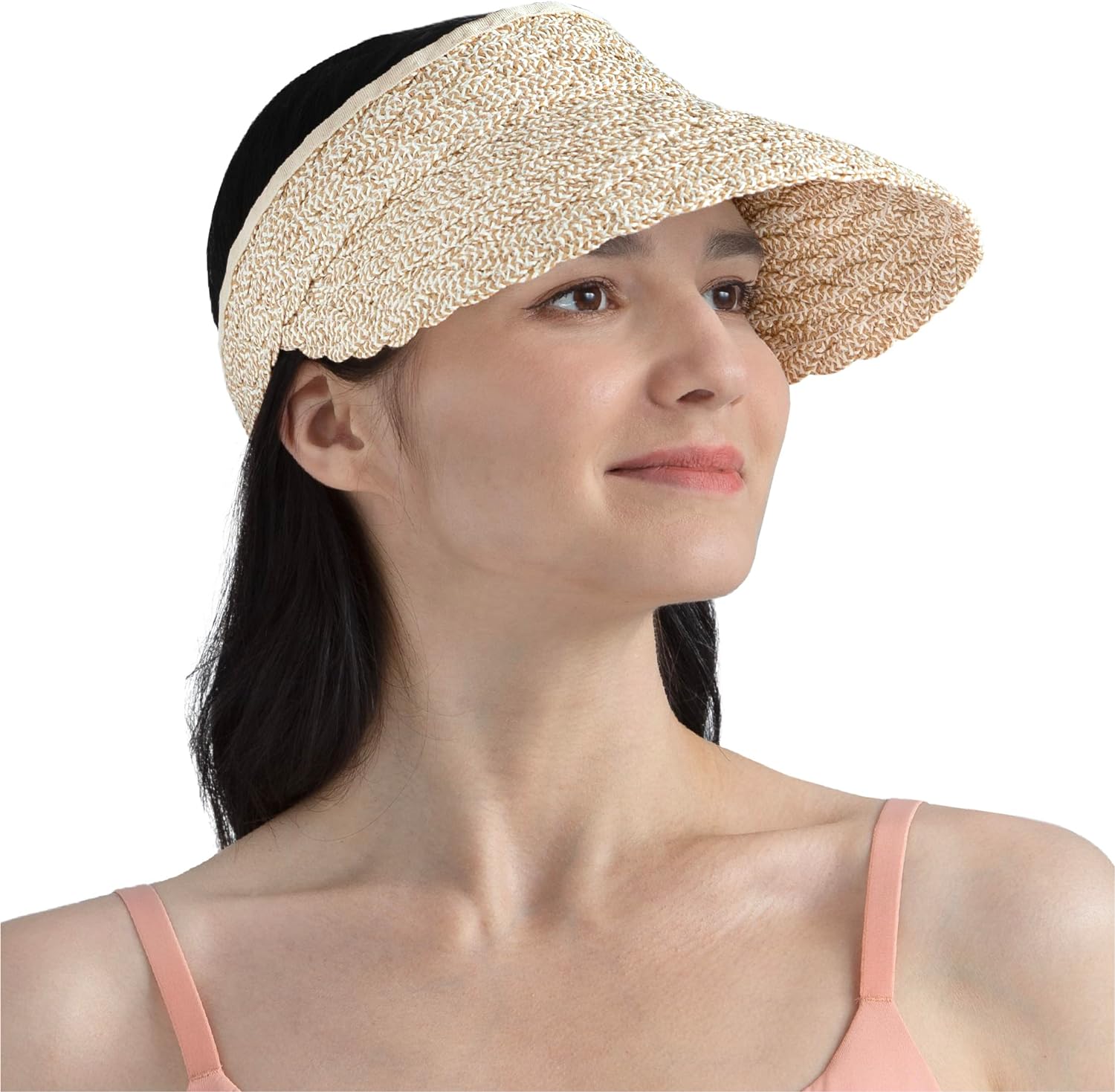 Women Sun Visor Hat, Straw Beach Hat Wide Brim UV Protection, Foldable