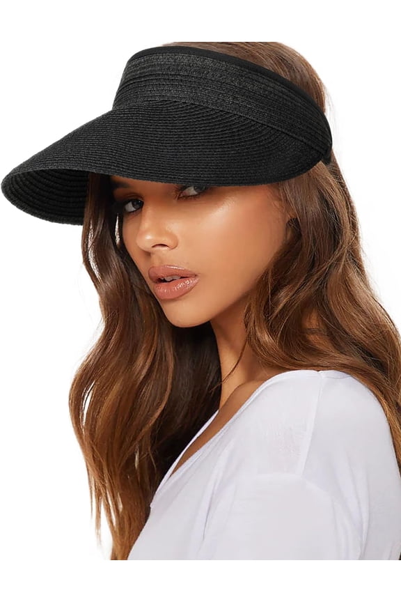 Women Sun Visor Hat Straw Sun Visors for Women Summer Packable Ponytail Beach Hats for Women Travel UPF 50+