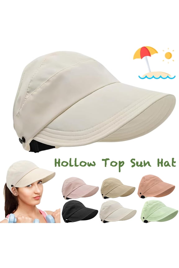 Women Sun Visor Hat Wide Brim Summer UV Protection Beach Cap Foldable Packale Ponytail Beach Hats