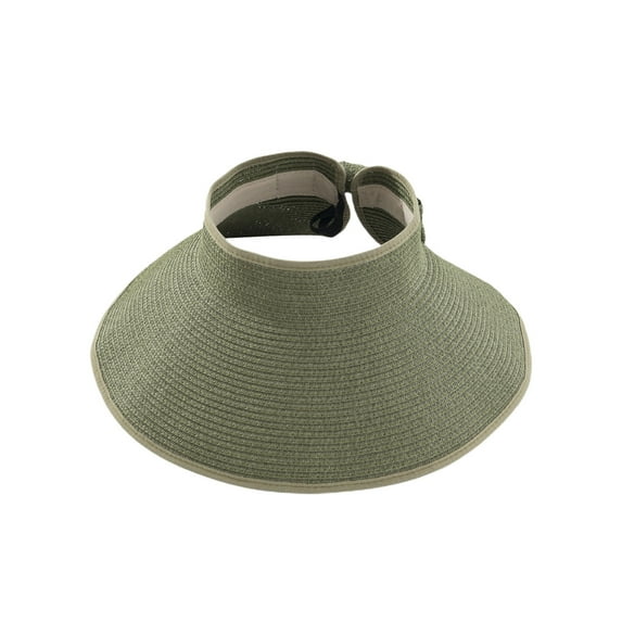 Women Sun Visor Hat Wide Brim UV Protection Roll Up Ponytail Straw Hat