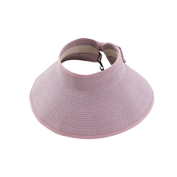 Women Sun Visor Hat Wide Brim UV Protection Roll Up Ponytail Straw Hat