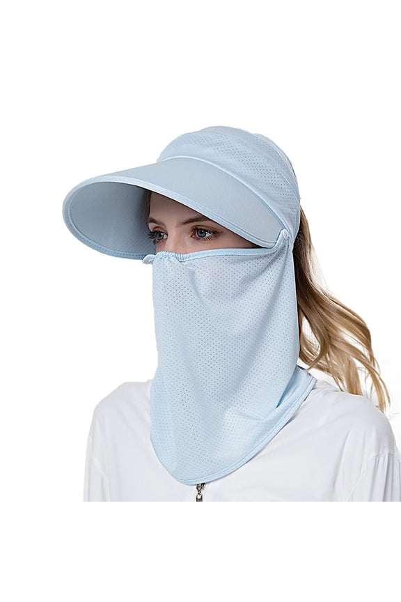 Women Sun Visor Hats, Wide Brim UV Protection Sun Visor Cap with Ponytail Hole & Removeable Flap Outdoor UPF 50+