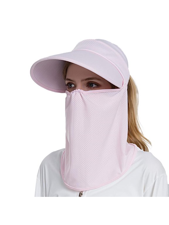 Women Sun Visor Hats, Wide Brim UV Protection Sun Visor Cap with Ponytail Hole & Removeable Flap Outdoor UPF 50+